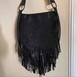MCFADIN Two Bar West 2 Bar West Black Leather Fringe Shoulder Bag Purse Handbag